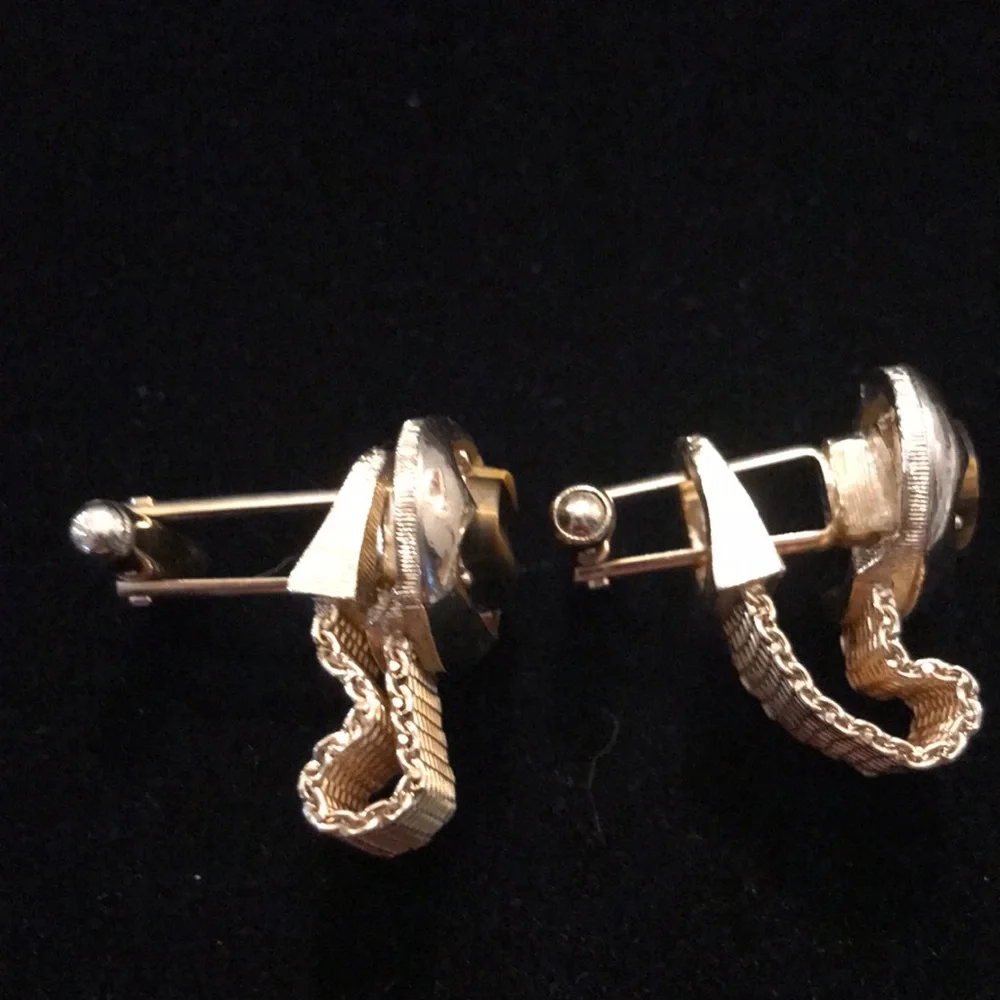 3/$15 ⭐️ Vtg cuff links wrap style gold tone brown agate stone cufflinks (B)